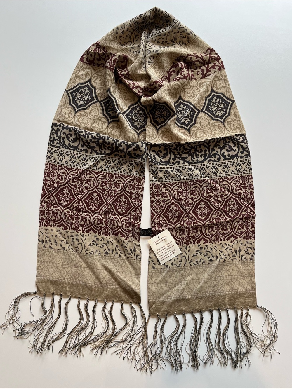 Italian Silk Rayon Fringe Scarf Lake Como Italy Artisan Textile Wrap Shawl